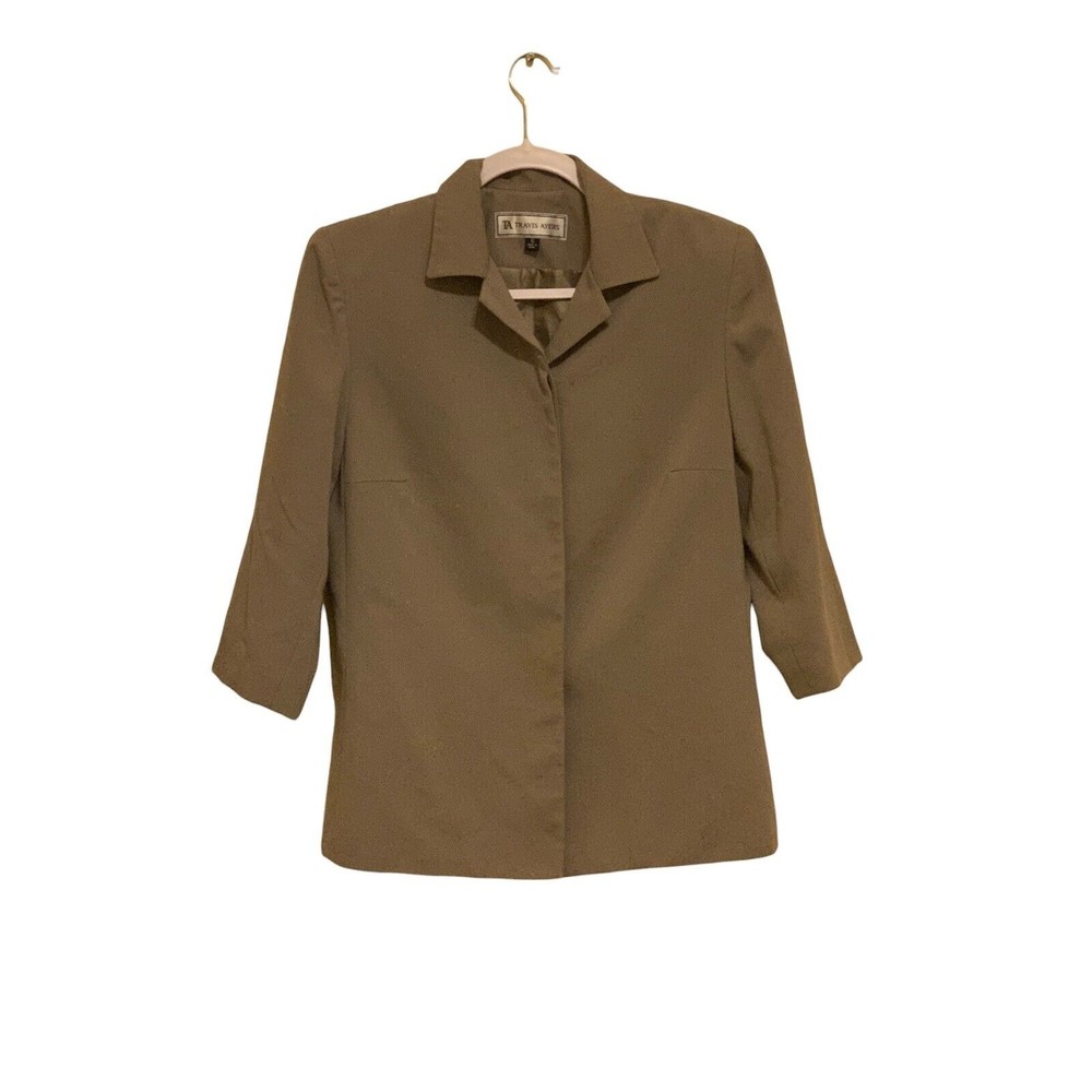 Travis Ayers TA Size 6 Blazer Lined 4 Button Front  Shoulder Pads Taupe RN 94527